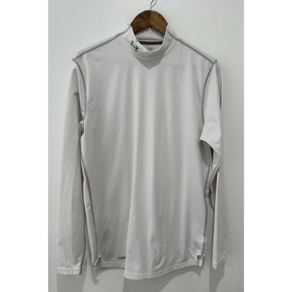 Under Armour Mens Shirt Large Coldgear Mock Fitted Compression White - Picture 1 of 11